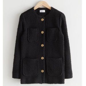 &other stories black tweed coat with golden buttons
